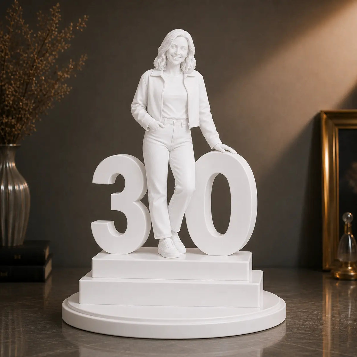Figurka 3D kobiety z cyfrą 30 ze zdjęcia – prezent na 30 urodziny
