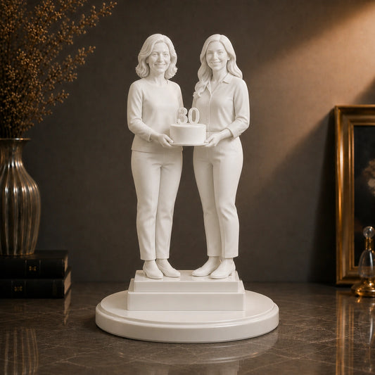 Figurka 3D mamy i córki z tortem i cyfrą 30 ze zdjęcia – prezent na 30 urodziny