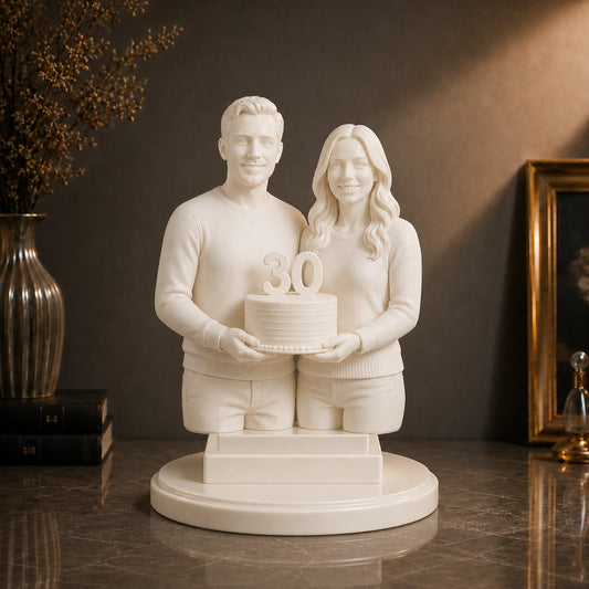 Figurka 3D pary z tortem i cyfrą 30 ze zdjęcia – prezent na 30 urodziny