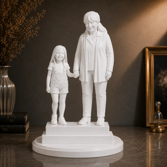 Figurka 3D babci z wnuczką w pełnej postaci ze zdjęcia – oryginalny prezent