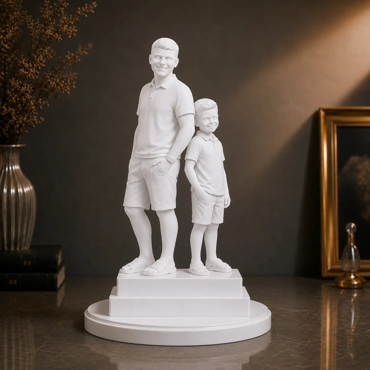 Figurka 3D taty z synem w pełnej postaci ze zdjęcia – prezent na Dzień Ojca i inne okazje