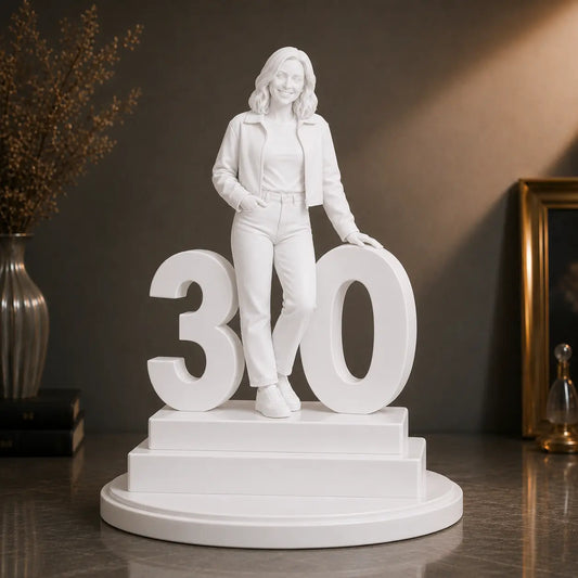 Figurka 3D kobiety z cyfrą 30 ze zdjęcia – prezent na 30 urodziny