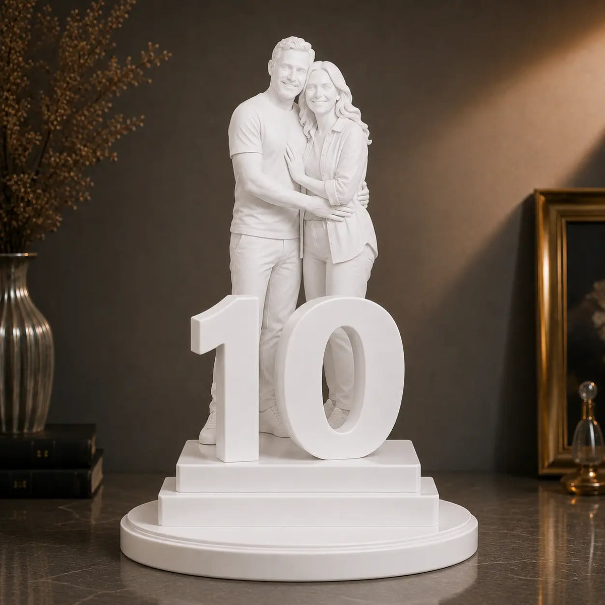 Figurka 3D pary z cyfrą 10 ze zdjęcia – prezent na rocznicę ślubu