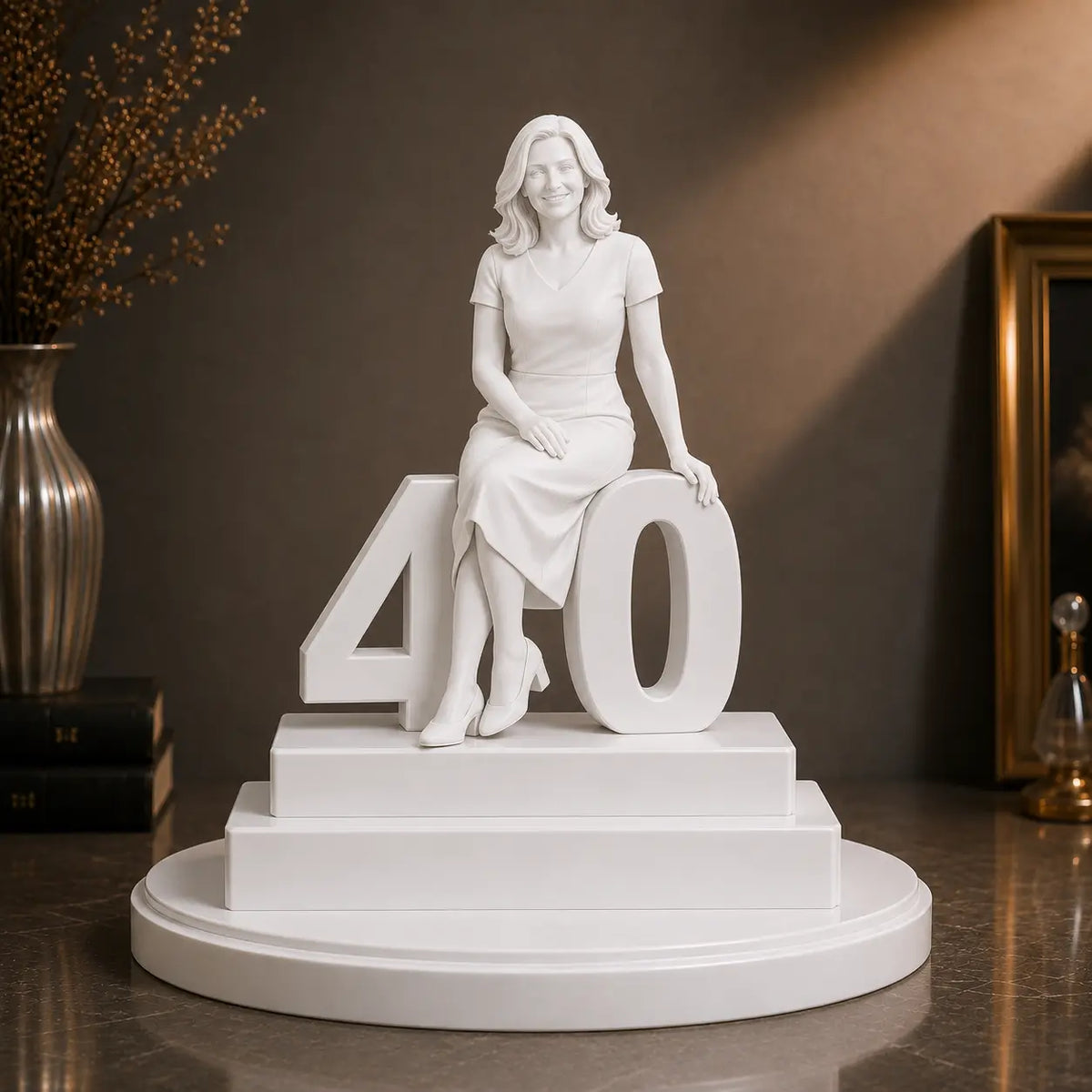 Figurka 3D kobiety z cyfrą 40 ze zdjęcia – prezent na 40 urodziny