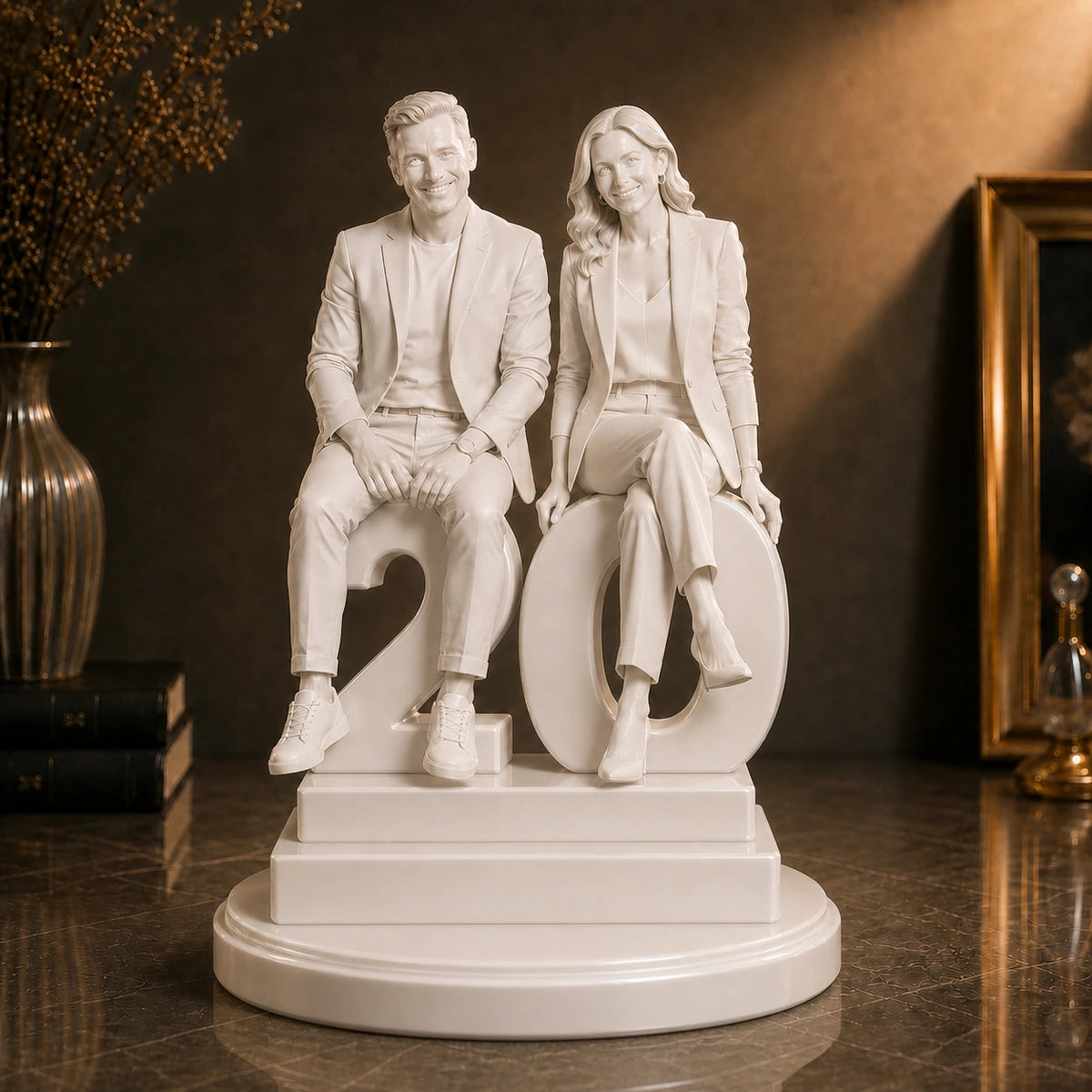 Personalizowana figurka 3D pary z cyfrą 20 – prezent na 20 rocznicę ślubu