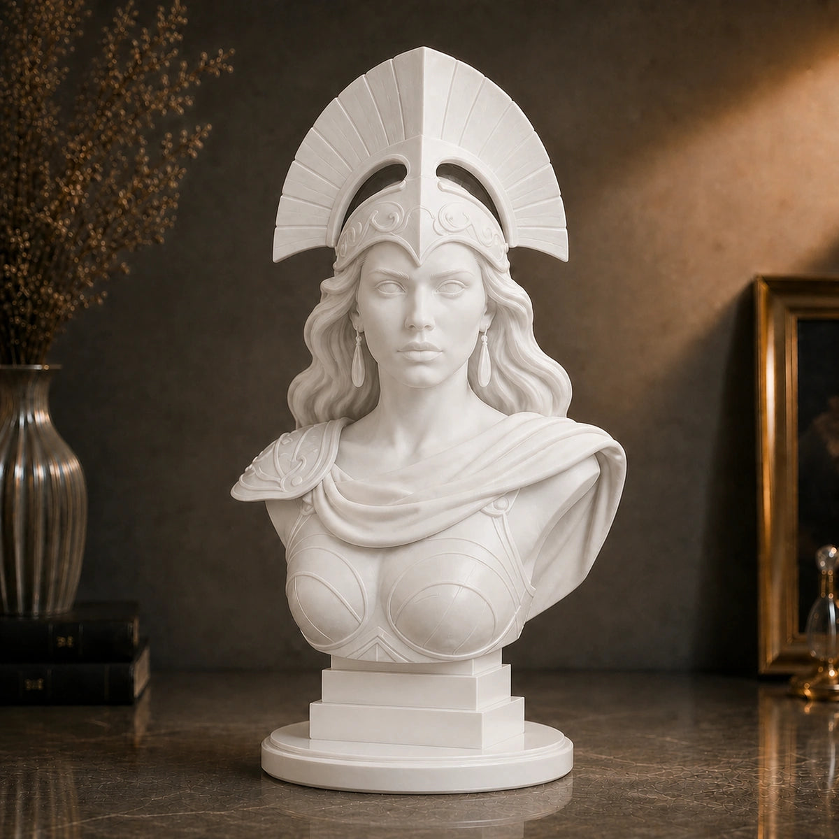 Personalizowana figurka 3D kobiety w stroju wojowniczki – popiersie w antycznym stylu