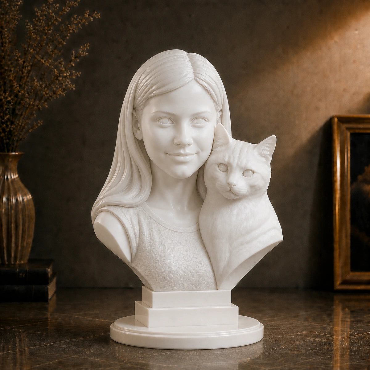 Personalizowana figurka 3D kobiety z kotem wykonana na podstawie zdjęć – prezent dla kociary