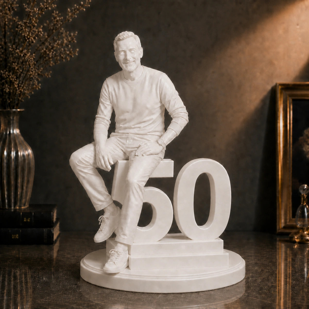 Figurka 3D mężczyzny z cyfrą 50 ze zdjęcia – prezent na 50 urodziny