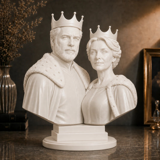 Personalizowana figurka 3D pary w koronach – podwójne popiersie w stylu królewskim
