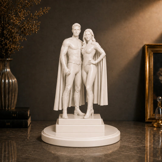 Personalizowana figurka 3D pary w strojach superbohaterów – figurka w pełnej postaci