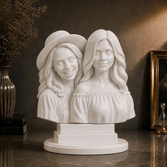 Personalizowana figurka 3D dwóch sióstr wykonana na podstawie zdjęć – wyjątkowy prezent dla siostry
