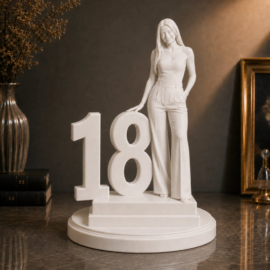 Figurka 3D kobiety z cyfrą 18 ze zdjęcia – prezent na 18 urodziny